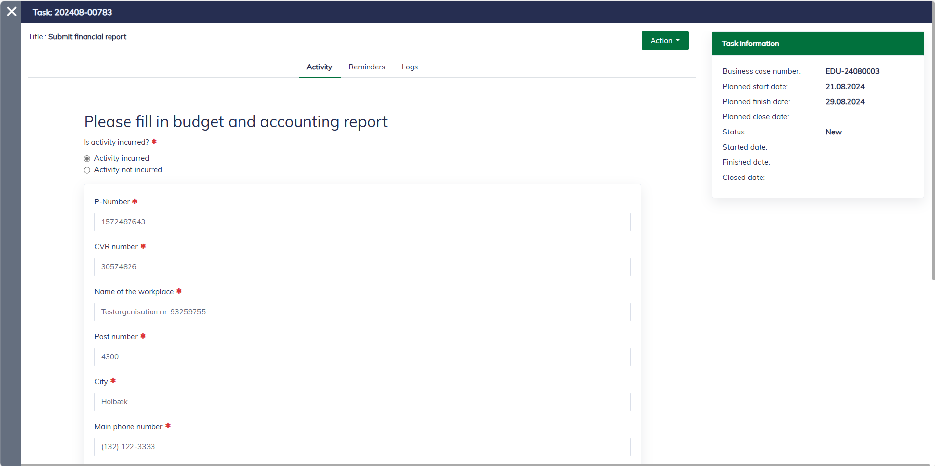 Indsend rapporter | Casewhere Grant Management Docs